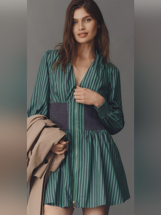 Anthropologie Dresses & Skirts - Anthropologie Teal and Black Striped V-Neck Mini Dress